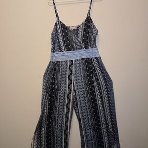 No Boundaries Navy and White Patterned Jumpsuit